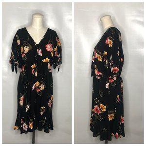 Black Floral Xhilaration Dress Pockets Peplum Knot